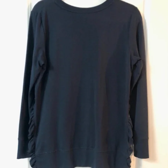 Stella & Dot Navy Lightweight Sweater with Side Ruffle - Picture 2 of 4